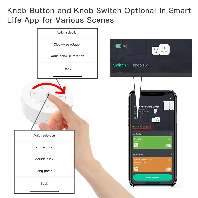 Interruptor de Perilla Inteligente ZigBee Tuya Dimmer Remoto Inalámbrico con Vinculación de Escenarios y Automatización de Luz