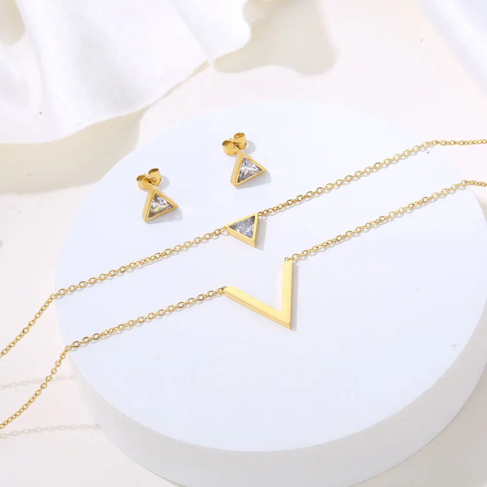 Conjunto de Joyería de Acero Inoxidable: Collar y Aretes de Geometría Delicada