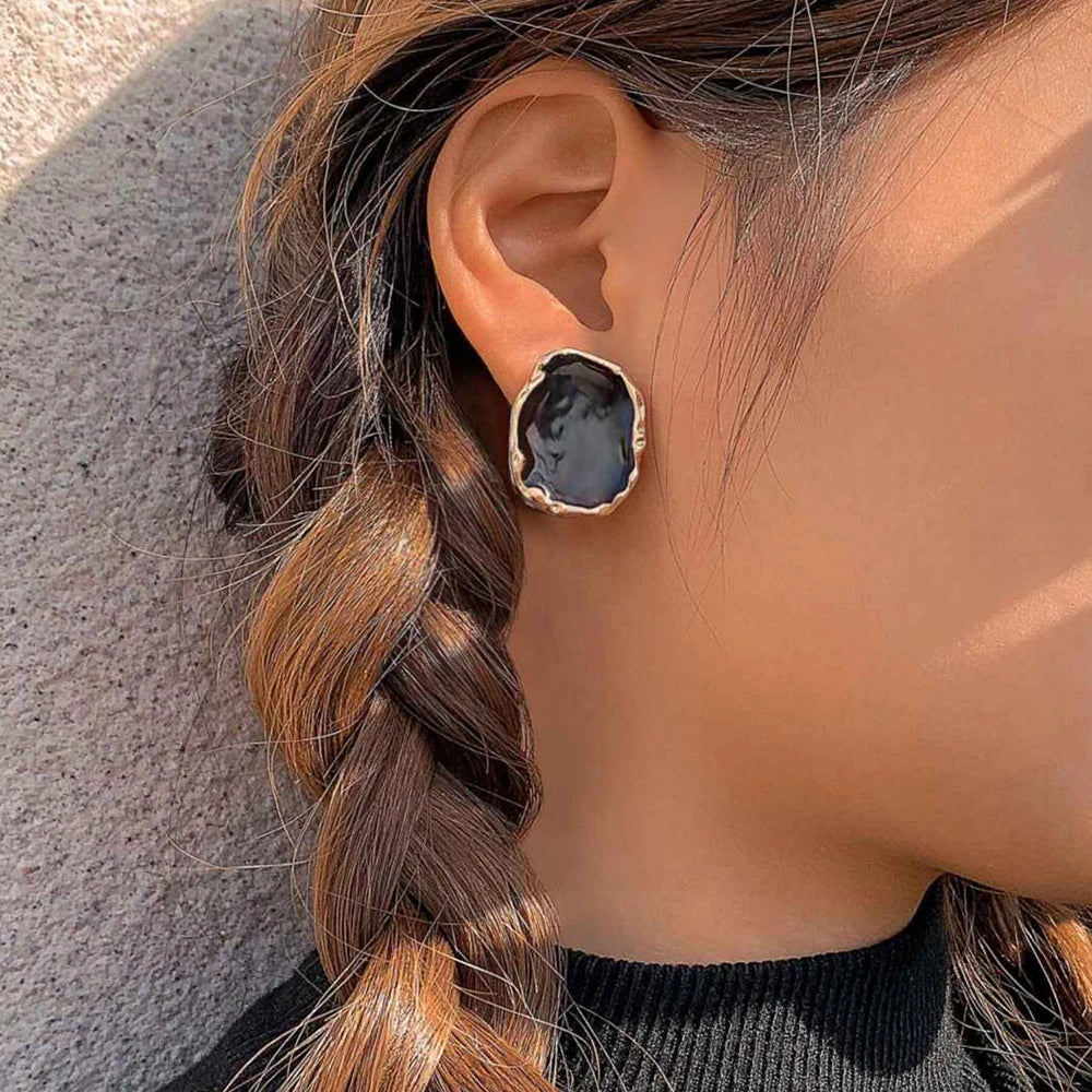 Pendientes Vintage de moda, anillos esmaltados, Punk, clásicos, goteo de aceite negro, imitación de Piedras Negras, juego de joyas de lujo