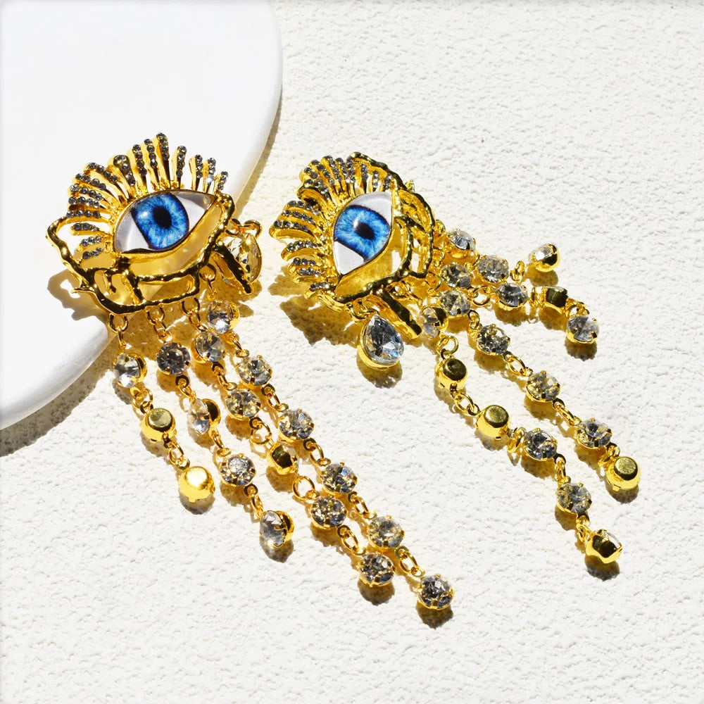 Pendientes Colgantes Étnicos Vintage de Ojos Dorados - Joyería de Moda Barroca para Mujer