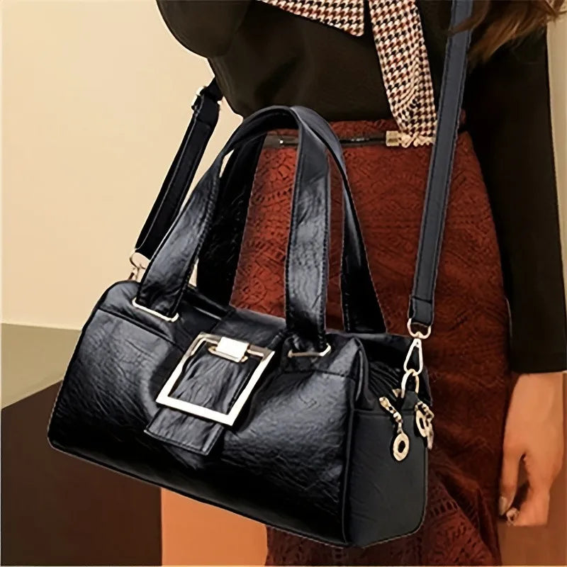 Bolso de Mano Multicapas para Mujeres, Bolso de Cuero de Alta Calidad, Bolsos de Diseño Lujo, Gran Capacidad Estilo Boston para Dama