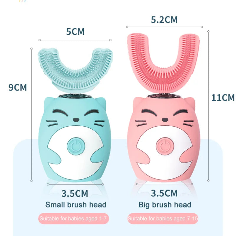 Cepillo de dientes eléctrico en forma de U para niños, Sónico inteligente, 360 grados, ultrasónico, blanqueamiento dental, resistente al agua IPX7