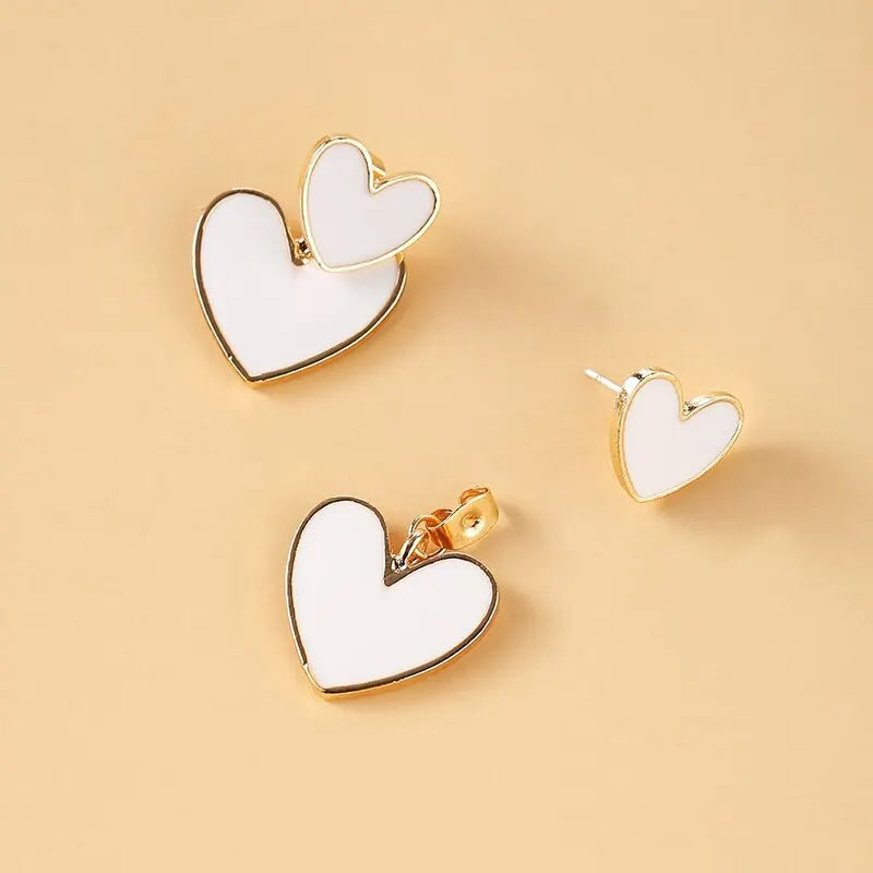 Pendientes Dangle Dobles en Blanco y Negro para Mujeres - Joyas Geométricas de Corazón para Bodas y Regalos