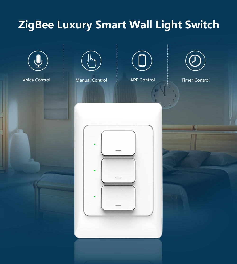 Interruptor Inteligente de Pared Tuya Zigbee3.0 con Botón Físico y Control Remoto por Voz Compatible con Google Home y Alexa