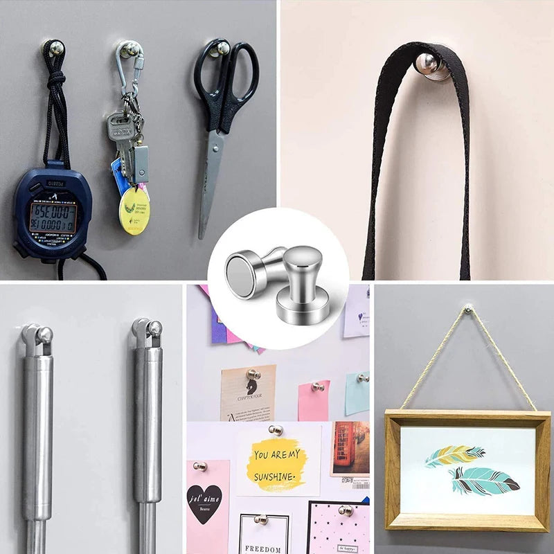10 Piezas de Pushpins Magnéticos de Neodimio Súper Fuertes - Imanes de Acero Duraderos para Refrigerador y Pizarras Blancas