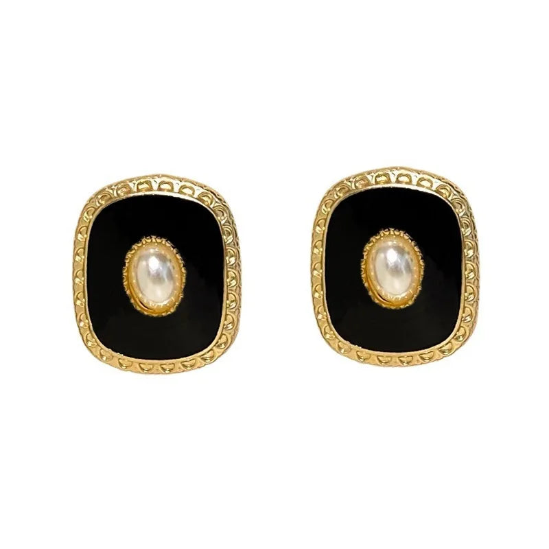 Pendientes Cuadrados de Perlas de Imitación para Mujer, Joyería Geométrica Única, Estilo Retro, Color Negro, Venta al por Mayor