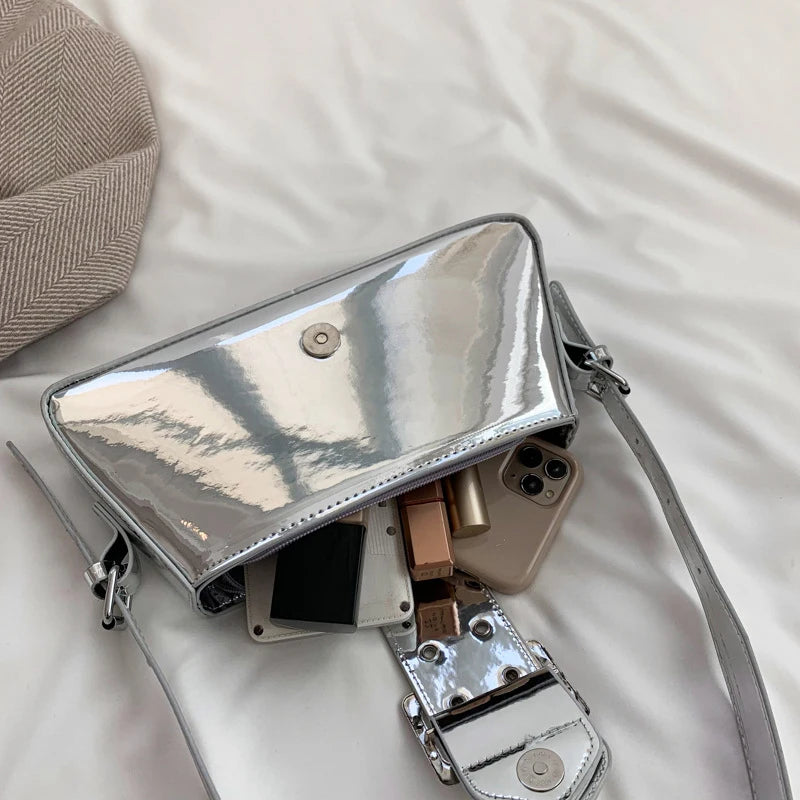 Fashion Women Handbag PU Leather Shoulder Bags Female Casual Solid Color Messenger Bag for Women Luxury Silver Underarm Bag
