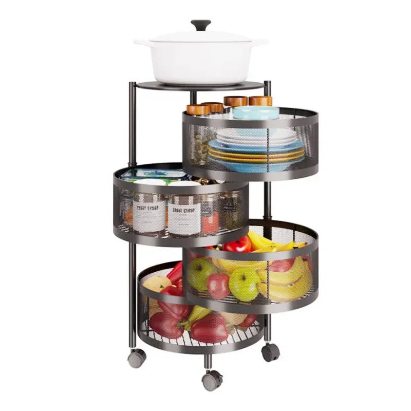 Estante Giratorio Multiusos para Verduras y Frutas en la Cocina: Organizador de Almacenamiento de Multi-Capas para Suelo con Canastas Giratorias