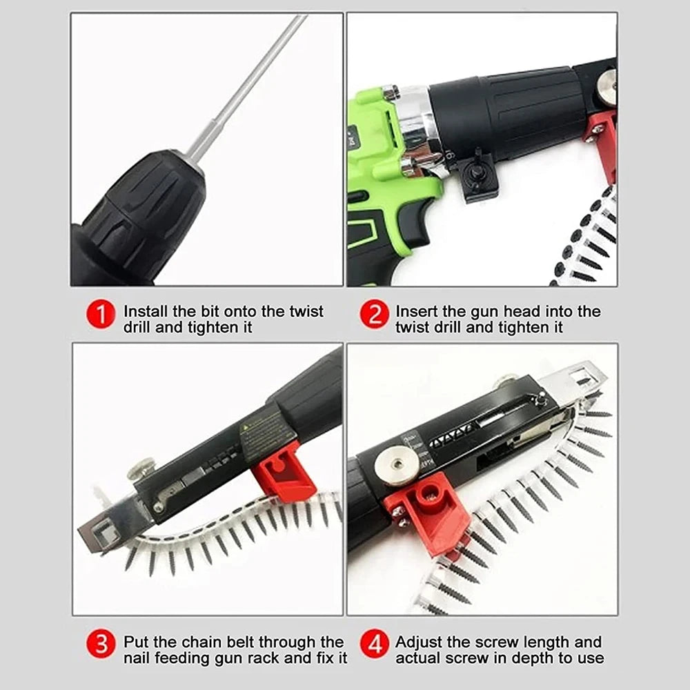 Adaptador Automático para Atornillador Cadena de Clavos - Taladro Eléctrico para Carpintería, Tornillo de Alimentación Automática, Herramienta Eléctrica