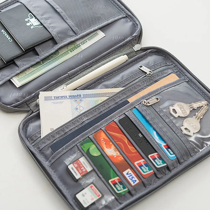 Cartera multifuncional para guardar el pasaporte, estuche organizador para documentos, accesorios de viaje, tarjetero para la familia