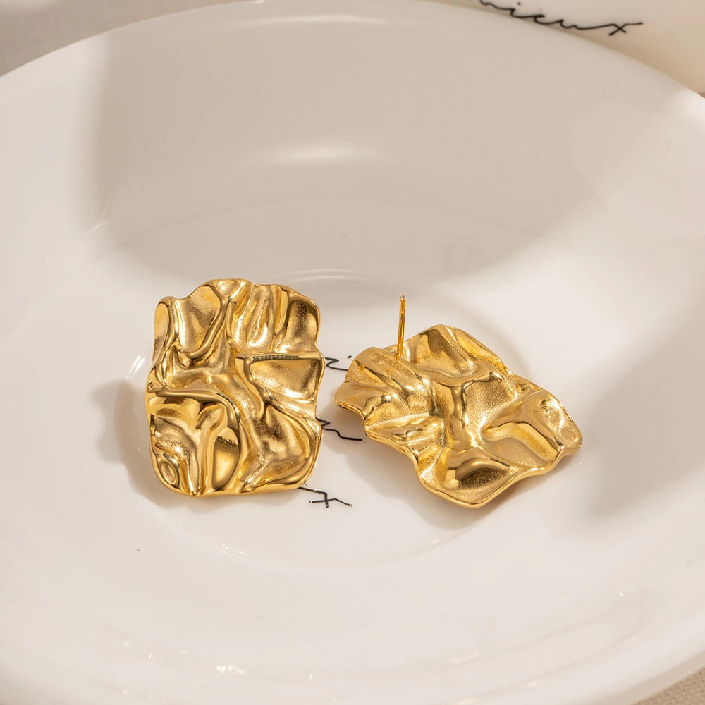 Uworld-Pendientes de Tuerca Grandes para Mujer, Acero Inoxidable Resistente al Agua, Joyería Cuadrada con Textura, Chapada en Oro de 18 Quilates, Regalos de Fiesta