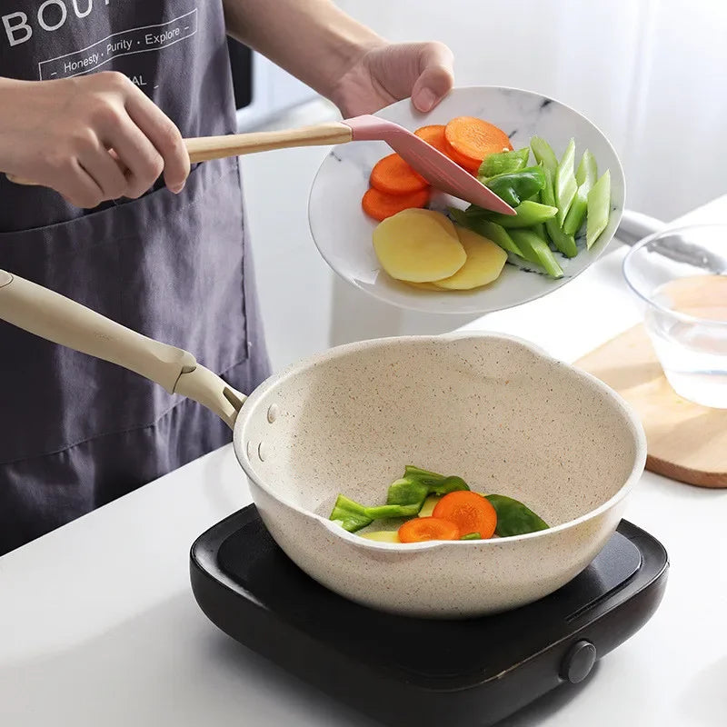 Sartén profunda antiadherente de piedra Maifan duradera, ollas de cocina para panqueques, bistec para el hogar, sartén, cacerola, utensilios de cocina, sartén Wok