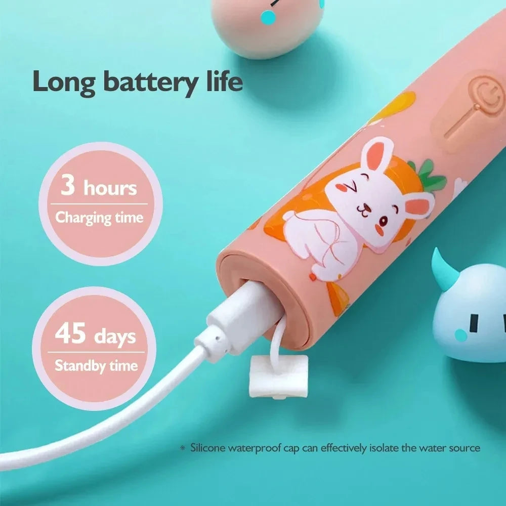 Cepillo Eléctrico Infantil Sonic con 12 Cabezas de Repuesto - Cepillo Automático de Caricatura, Resistente al Agua y Suave para Niños