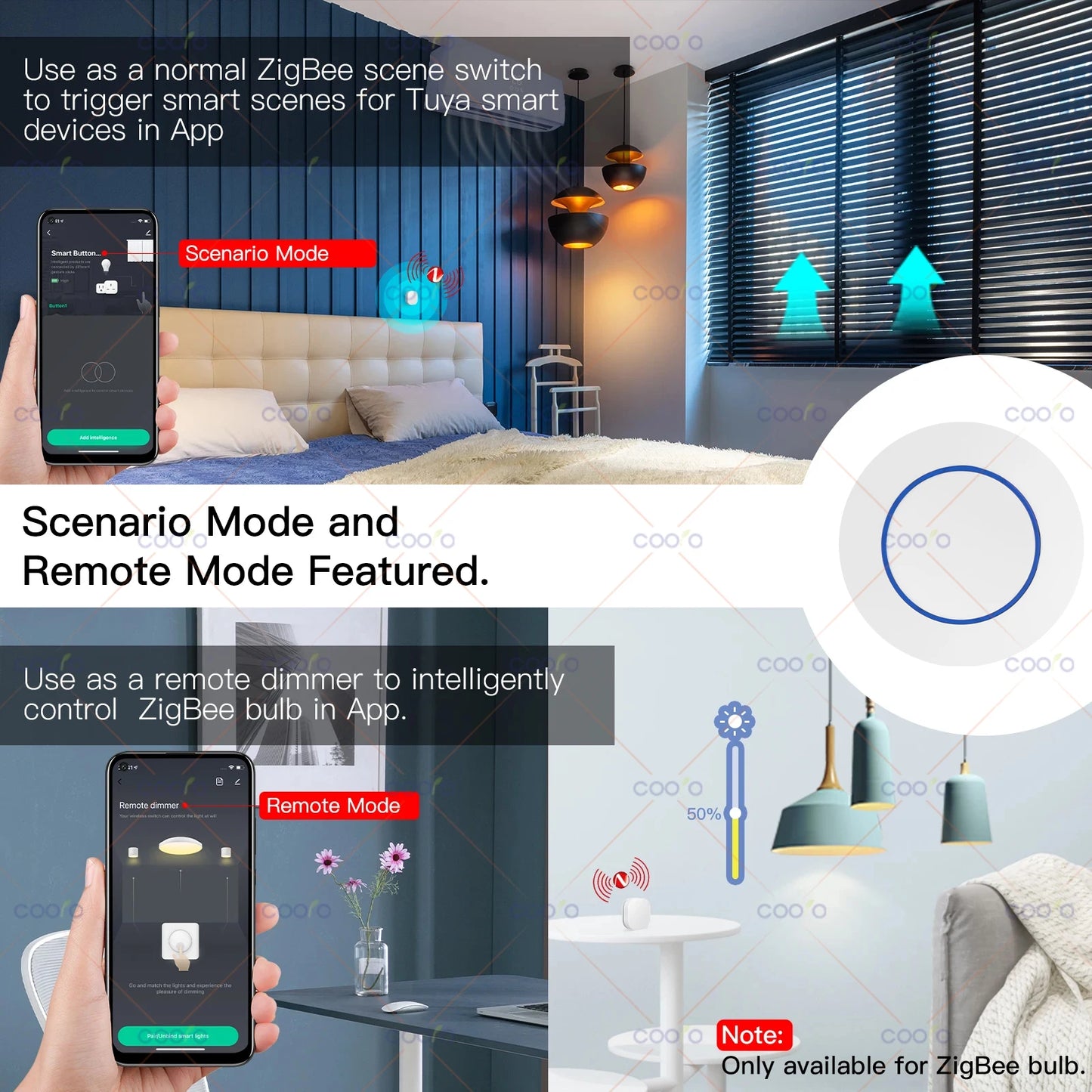 Interruptor Inteligente Tuya ZigBee con Botón Push Inalámbrico - Controlador de Escenas Automatizadas, Alimentado por Batería
