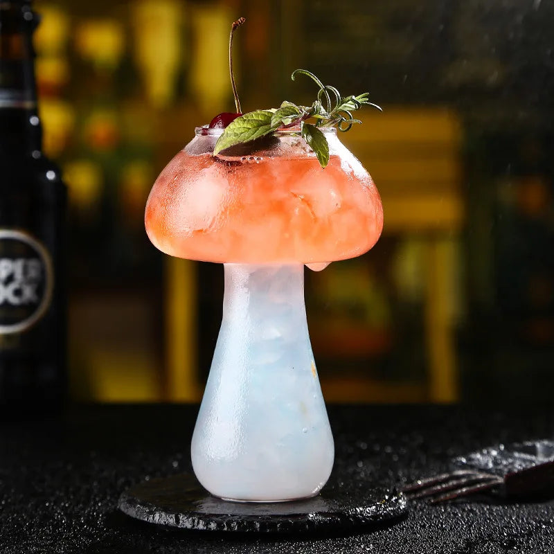 Copa de Cóctel en Forma de Hongo con Paja | Vaso Creativo para Bebidas, Cerveza, Vino y Café | Cristal Transparente para Bar y Bebidas