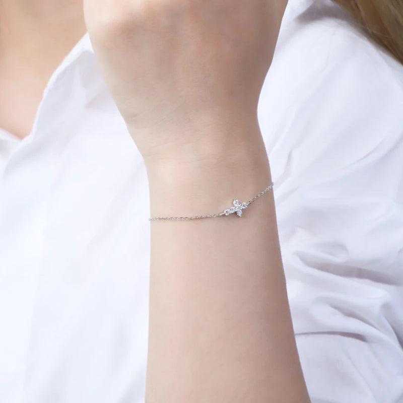 Pulsera de plata S925 con Cruz de moissanita de 0,6 quilates, brazalete clásico versátil, estilo europeo y americano, sencillo, para fiesta y uso diario