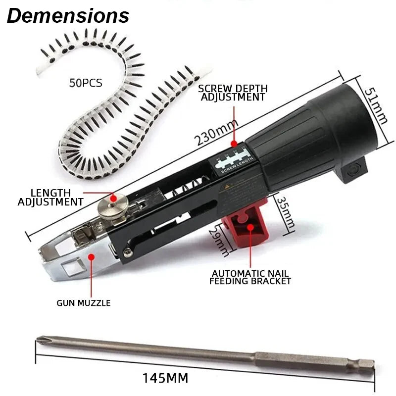 Adaptador Automático para Atornillador Cadena de Clavos - Taladro Eléctrico para Carpintería, Tornillo de Alimentación Automática, Herramienta Eléctrica