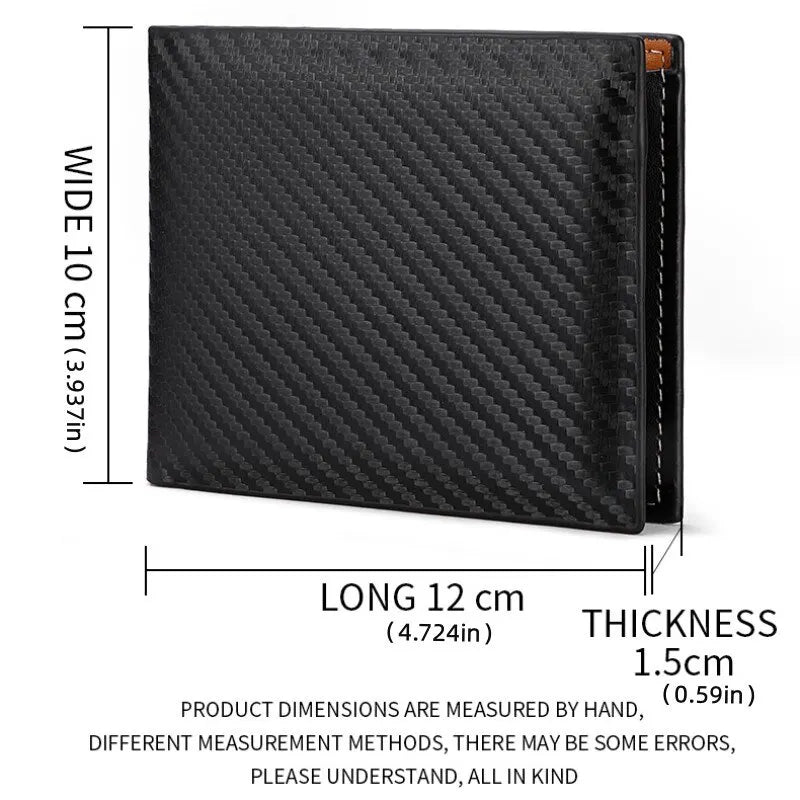 Nueva Cartera Corta de Fibra de Carbono para Hombre con Cremallera Integrada y Bolsillo para Monedas