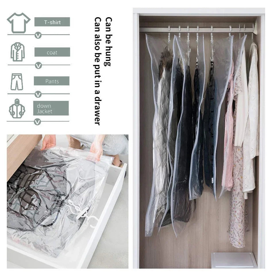 Bolsas de Almacenamiento Colgantes con Sello al Vacío para Ahorro de Espacio, Organizador de Armario con Percha, Funda Antipolvo para Ropa