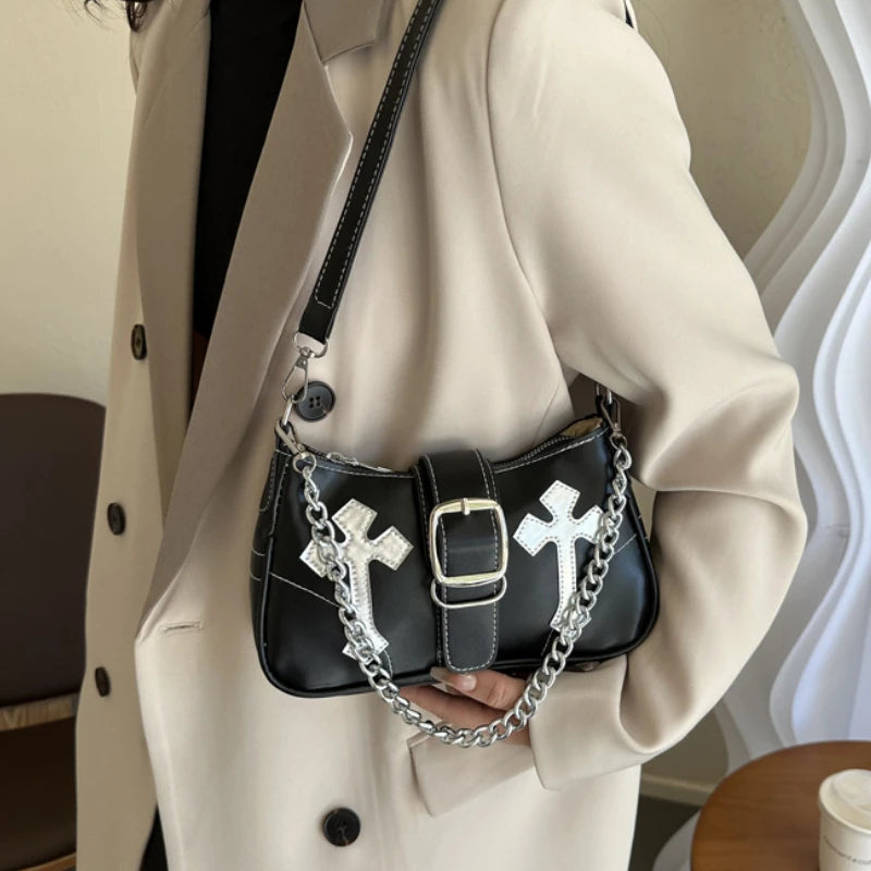 Bolso Y2K de Cadena para Mujer, Estilo Retro, Pequeño Bolso de Hombro, Clutch Fashion de PU para Chicas Modernas
