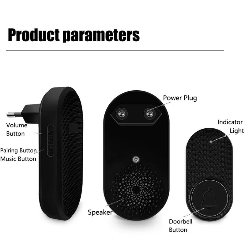 Timbre inalámbrico, timbre de bienvenida, timbre de puerta para el hogar, alarma inteligente con 32 canciones, melodías inteligentes con batería