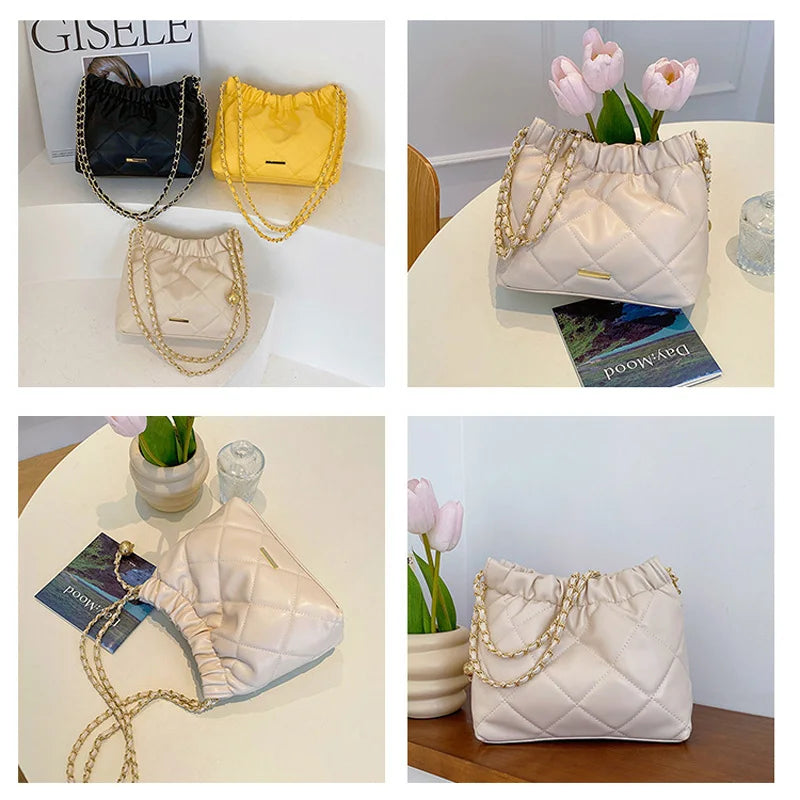 Bolso cruzado de Pu con diseño plisado para mujer, bandolera informal con correa de cadena para viaje y regalo