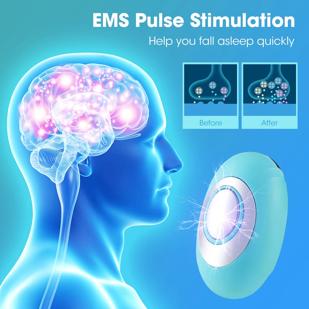 Dispositivo de Pulso EMS de Microcorriente para Alivio de Estrés y Ayuda para Dormir - Eliminador de Ansiedad, Insomnio y Relajación Mental con 15 Niveles de Intensidad