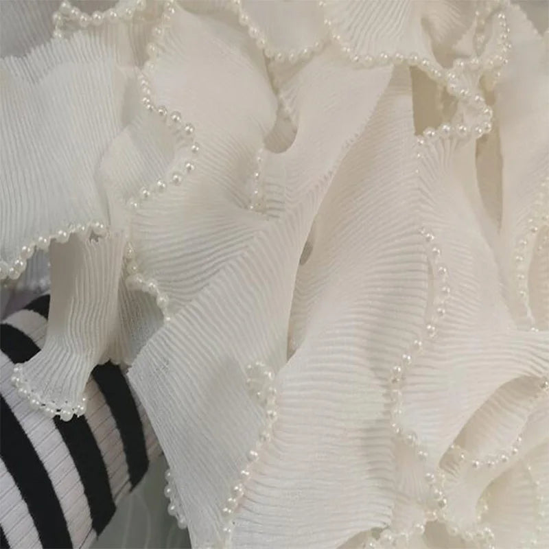 Encaje Tul con Flores Blancas - Cinta de Ruffle 6 cm Ancho para Costura y Decoración DIY en Vestidos y Guipur