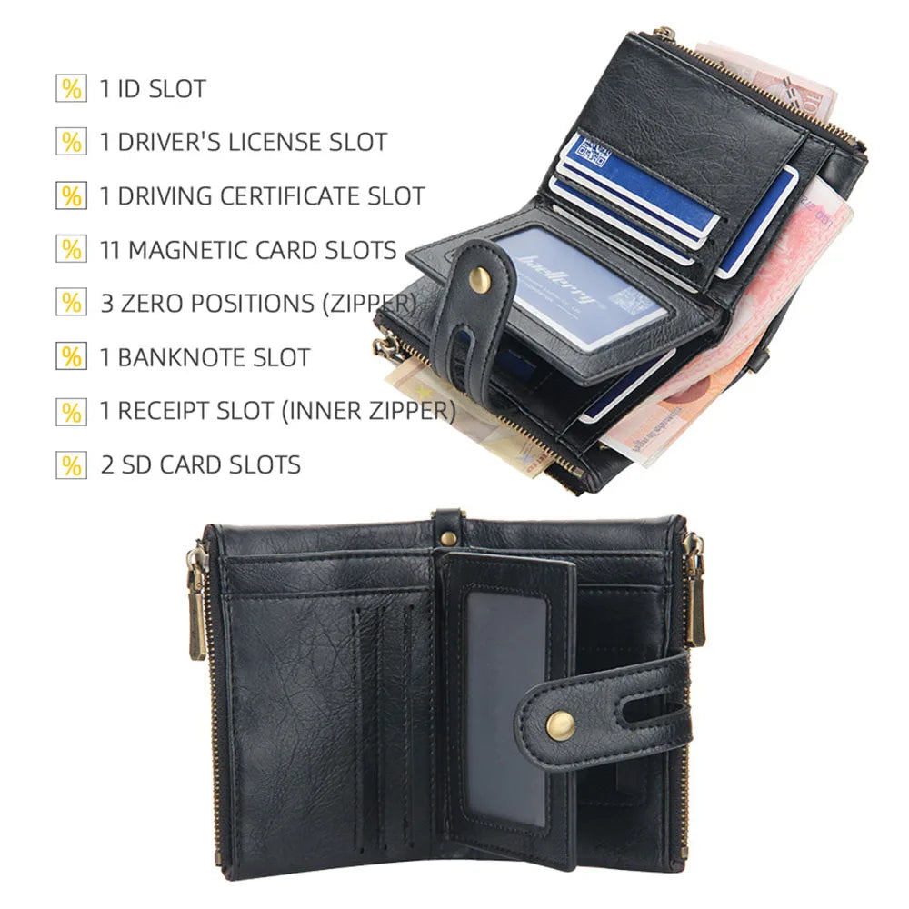 Carteras Baellerry para Hombre con Grabado de Nombre, 11 Tarjeteros, Monedero con Doble Cremallera, Cartera de Alta Calidad