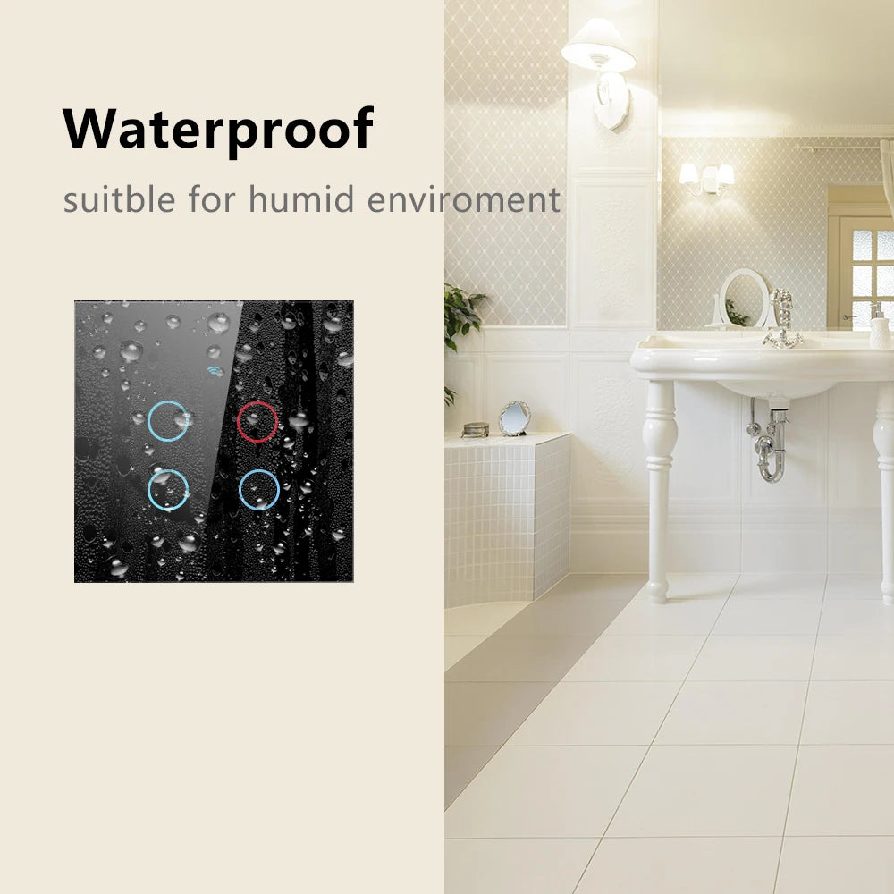 Interruptor de Luz Inteligente Táctil Wifi Tuya US/EU, Interruptores de Luz LED Inalámbricos con Control Remoto, No Requiere Cable Neutro, 1-4 Gang, Compatible con Alexa y Google Home