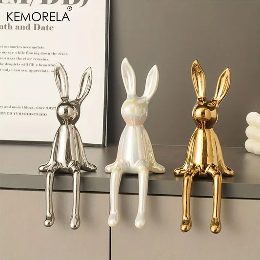 Figura de Conejo de Cerámica con Orejas Largas - Decoración de Lujo para Hogar en Estilo Clásico y Posmoderno