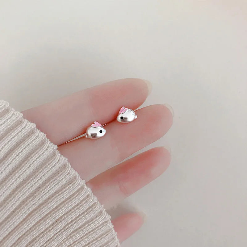 Pendientes de plata de ley 925 para mujer, aretes de conejo, XY0245