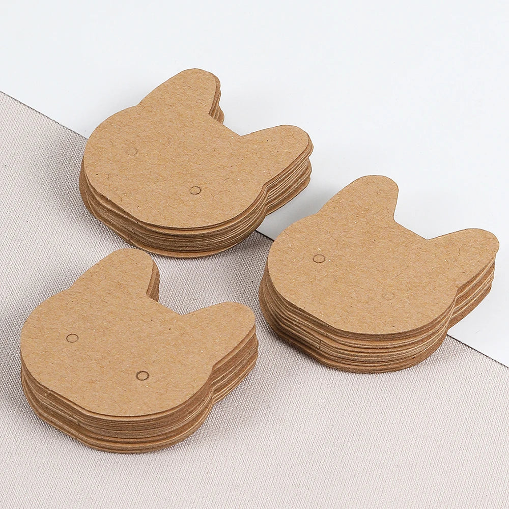 Tarjetas para Exhibición de Aretes y Collares - Pack de 50 Unidades con Diseño de Gato - 3.5x3.5 cm para Empaque de Joyería