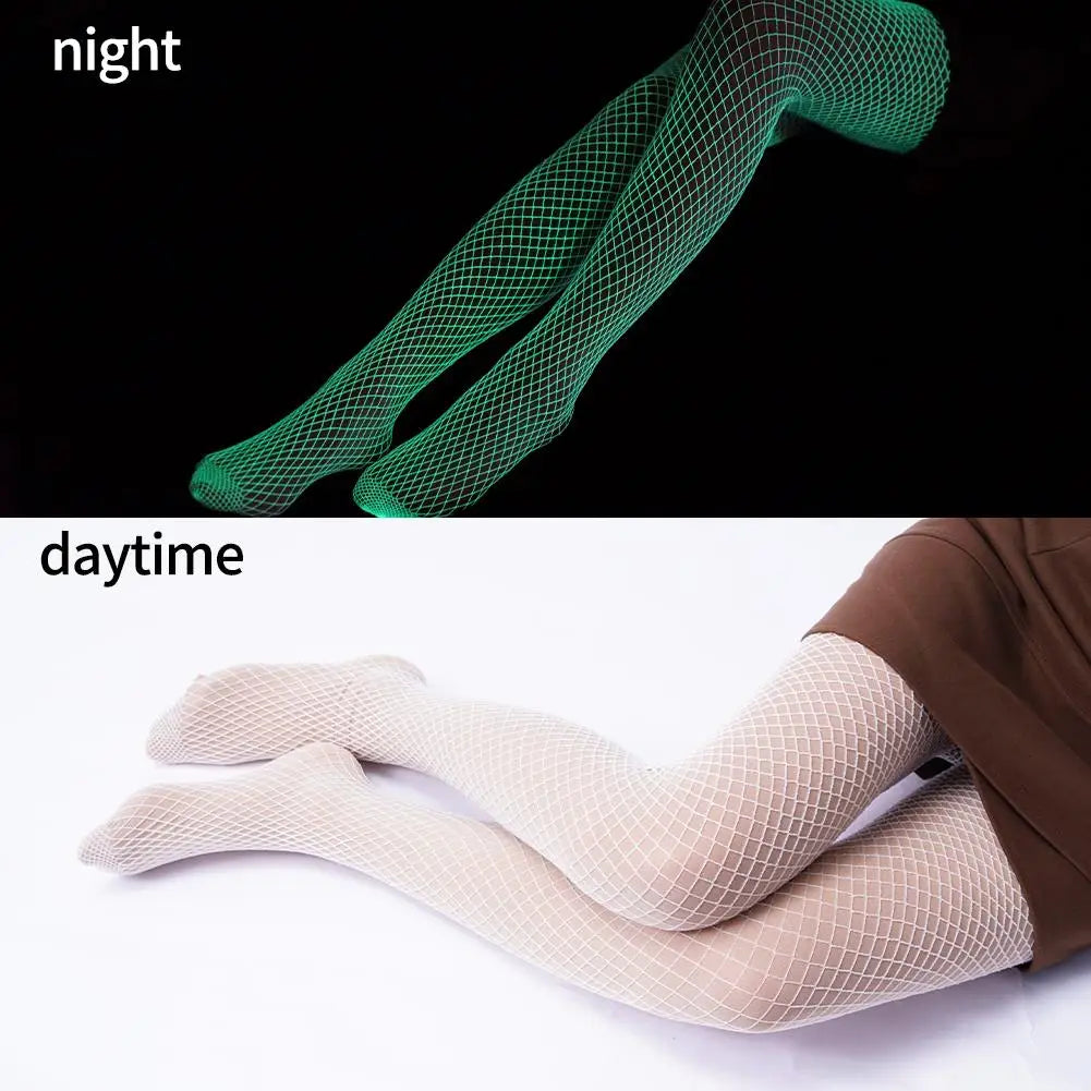 Medias Luminiscentes Mágicas para Mujer - Tights de Malla Elástica Plus Size, Crotchless, Brillan en la Oscuridad para Pole Dance