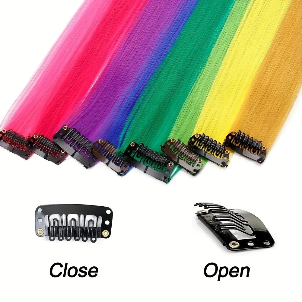 Extensiones de Cabello Liso para Niña, Extensiones de Cabello Sintético Multicolor Y2K, 13 Colores, Fiesta