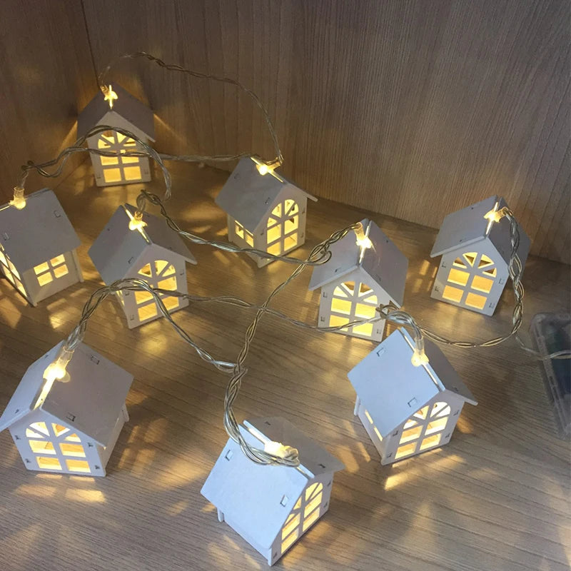 Guirnalda de Luces LED en Forma de Casa de Madera – Decoración para Bodas, Fiestas y Navidad