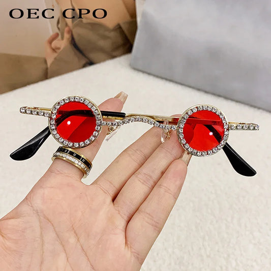 Gafas de Sol Redondas con Diamantes de Imitación para Hombre y Mujer | Lentes de Sol de Lujo UV400 Diseño Punk