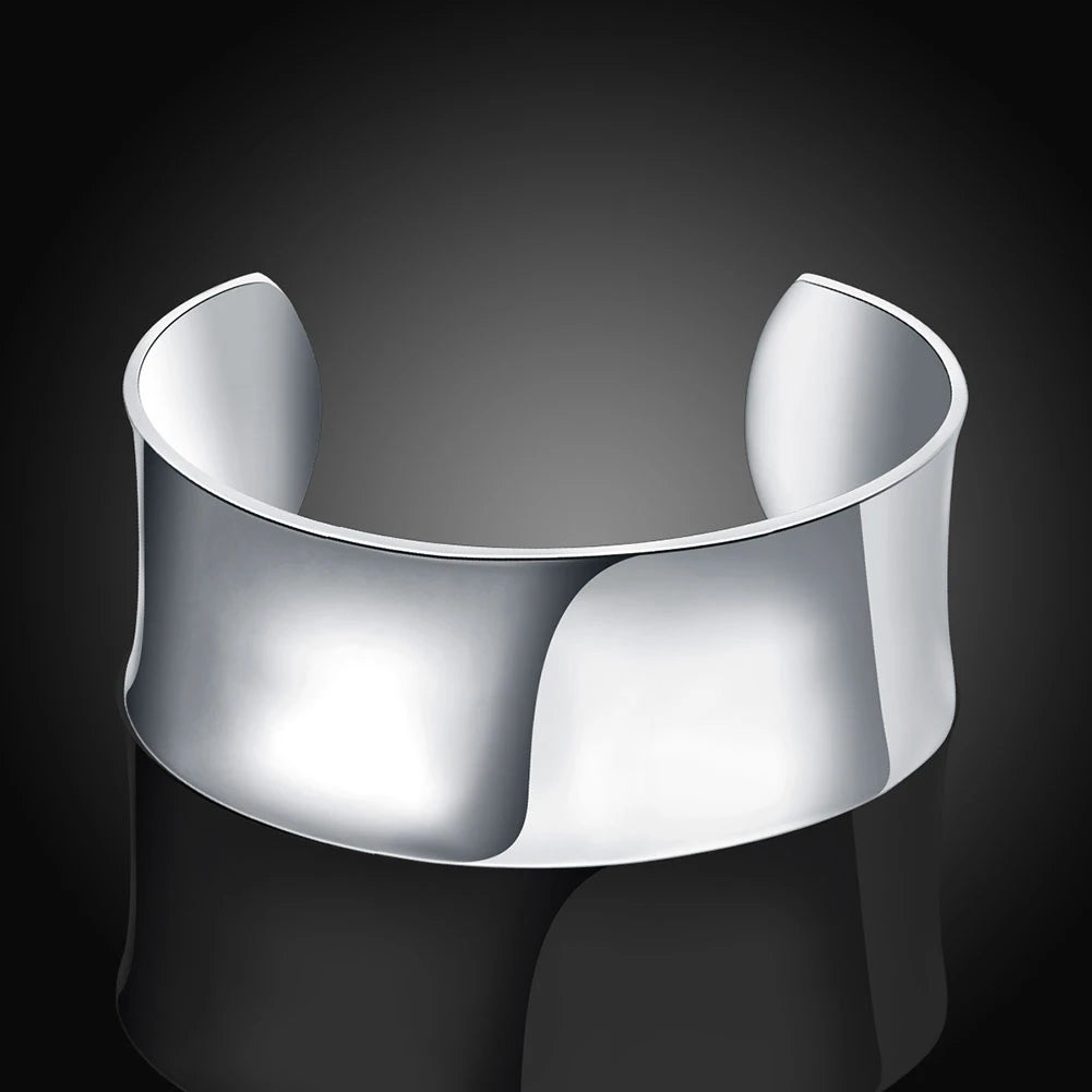 Pulsera de Plata de Ley 925 - Brazalete Ancho Liso de Lujo, Ideal para Fiesta, Boda y Regalo de Navidad