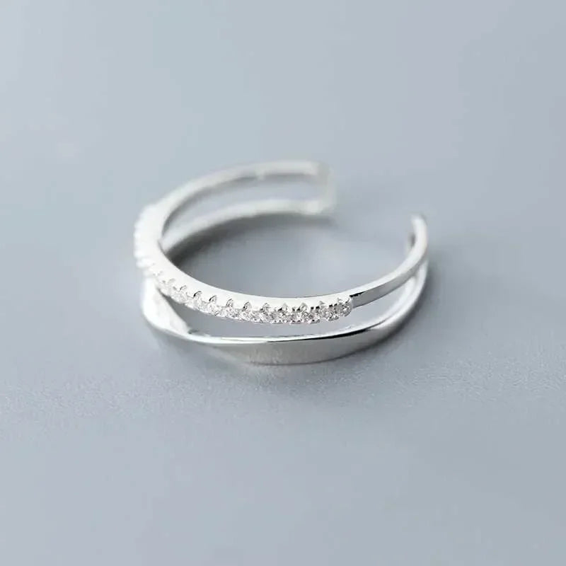 Anillo de Doble Línea en Plata 925 para Mujer – Anillo Vintage de Compromiso o Boda, Joyería Fina