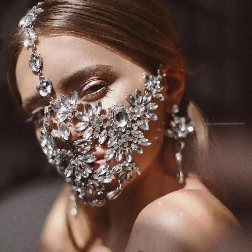 Máscara de Flores con Cristales y Diamantes de Imitación - Joyería de Lujo para Fiestas y Eventos | StoneFans Máscara Decorativa para Mujer