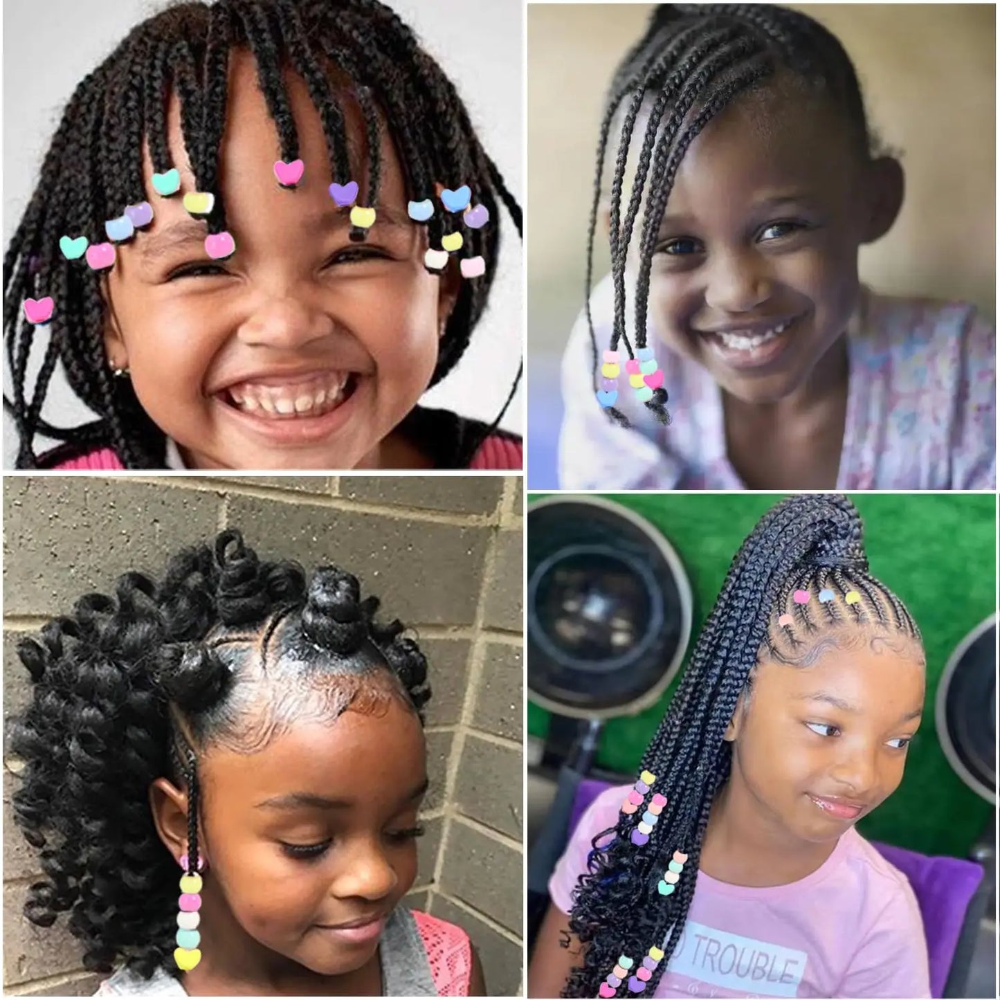 Juegos de cuentas acrílicas para el cabello para niños, 201 piezas, cuentas de rastas multicolor, 100 bandas de goma y 1 herramienta para trenzar el cabello