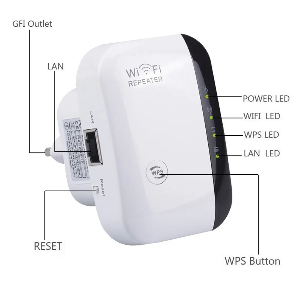 Repetidor WiFi 300Mbps LccKaa Inalámbrico 2.4G - Extensor de Rango, Amplificador de Señal y Repetidor 802.11N/B/G