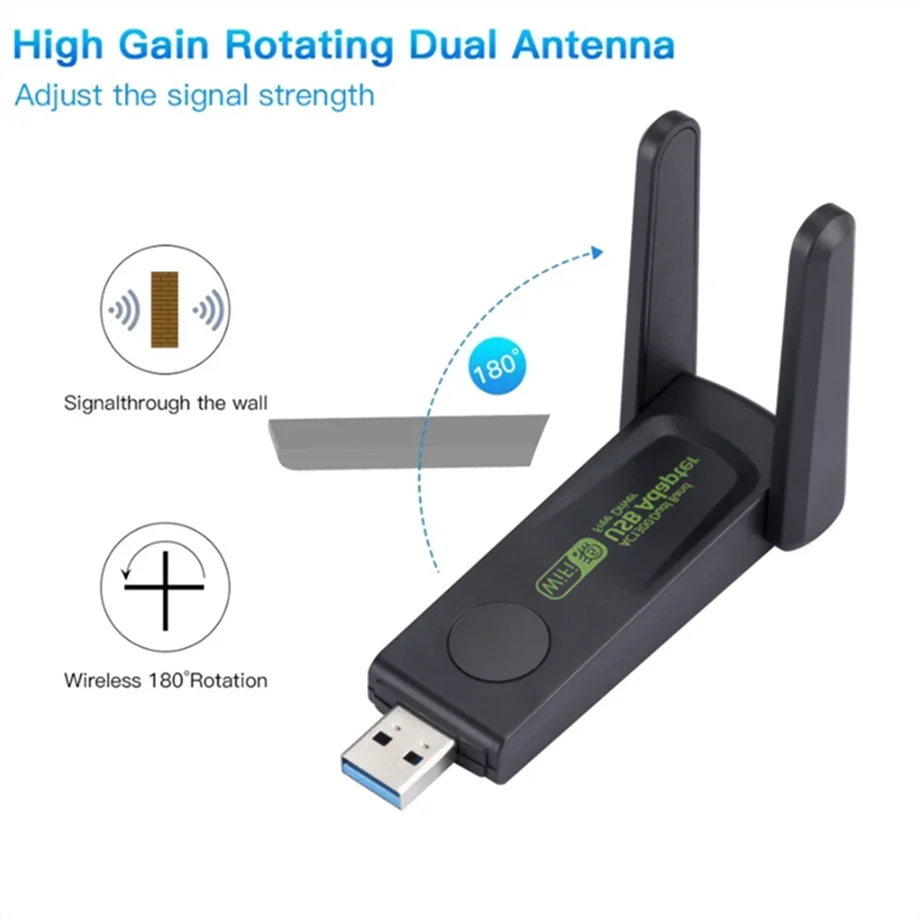 Adaptador WiFi USB 3.0 de 1300Mbps | Doble Banda 2.4G/5Ghz | Antena Inalámbrica Ethernet para PC y Laptop | Tarjeta de Red USB Receptor