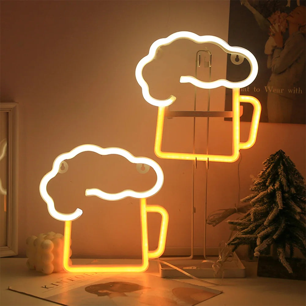 Luces LED de Neón para Fiesta, Decoración de Pared, Arte de Habitación, Bar, Cerveza, Neon Lamps con Alimentación USB/Batería, Signos de Neón Musicales