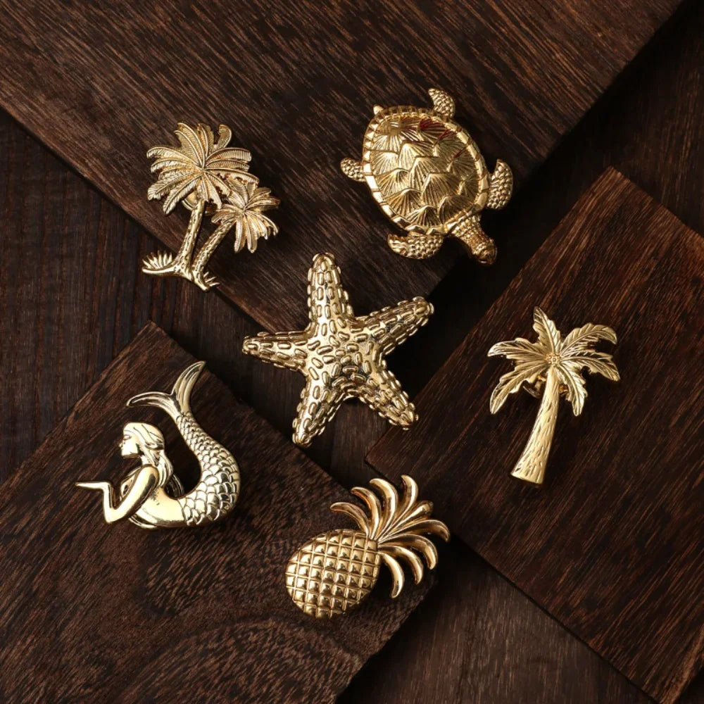 Pomo Dorado de Armario con Diseño de Animal Vegetal | Tiradores Elegantes para Muebles y Cajones