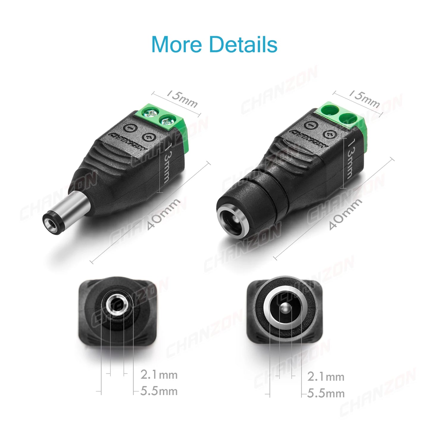 Conector de Alimentación de 12V CC, 10 Piezas, Macho y Hembra, Barril de 2,1mm x 5,5mm, Adaptador para Cámara CCTV y Tira LED