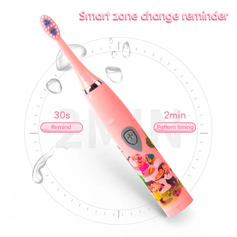 Cepillo Eléctrico Infantil Sonic - Cepillo Colorido con Diseño de Caricaturas | USB Recargable, Automático y Resistente al Agua con Cabezal de Repuesto