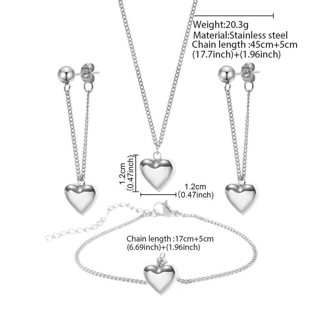 Conjunto de collar y pulsera de acero inoxidable para mujer, colgante de corazón de melocotón cúbico, joyería de moda, regalo de banquete
