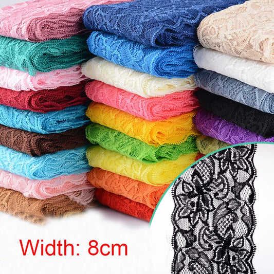 Cinta de Encaje Elástica para Manualidades - Tela Bordada de 8cm (1 Metro)