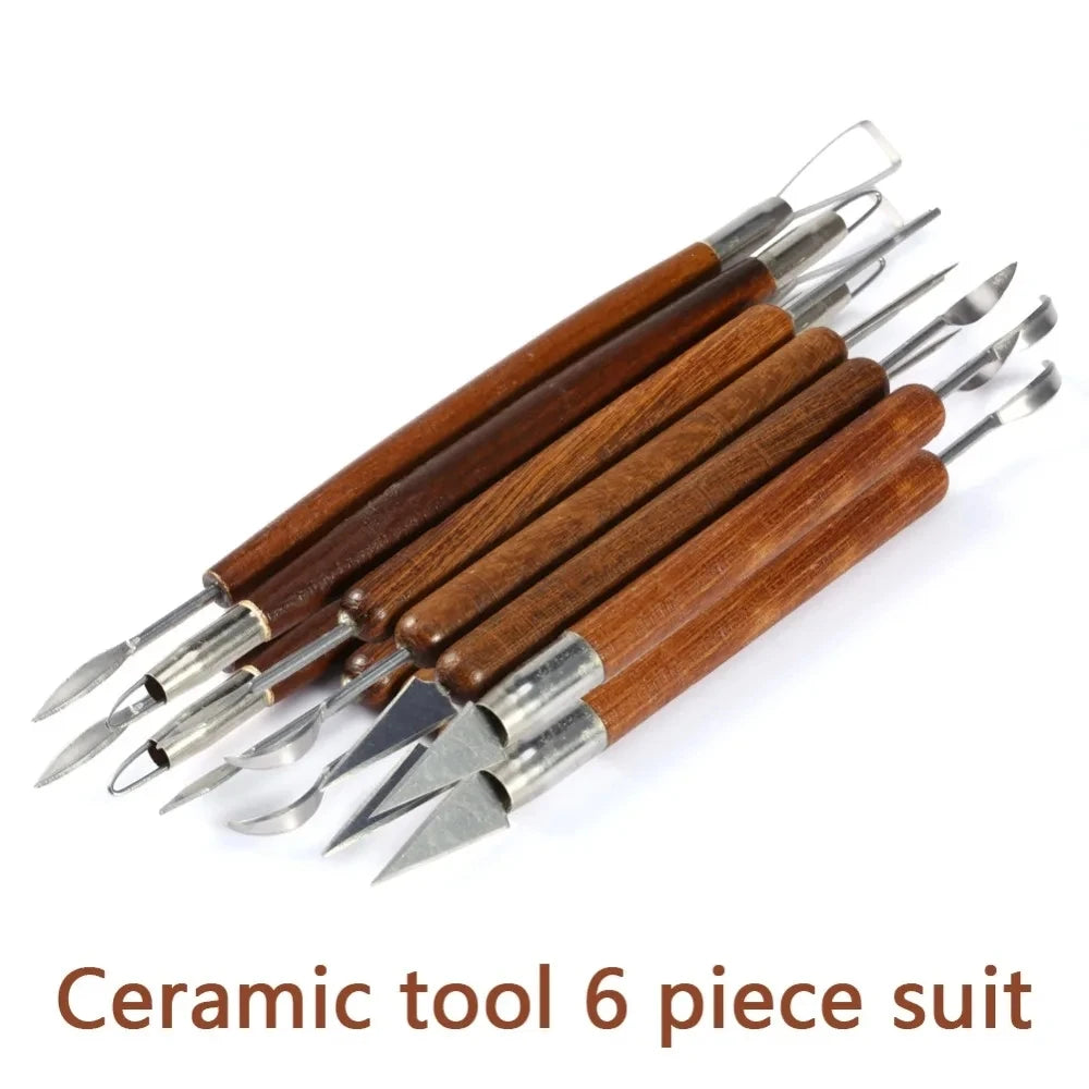 Set de 6 Herramientas de Escultura para Cerámica y Arcilla | Mango de Madera y Doble Cabezal